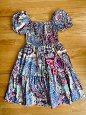 Women’s Paisley Puff-Sleeve Summer Dress - Pink & Blue